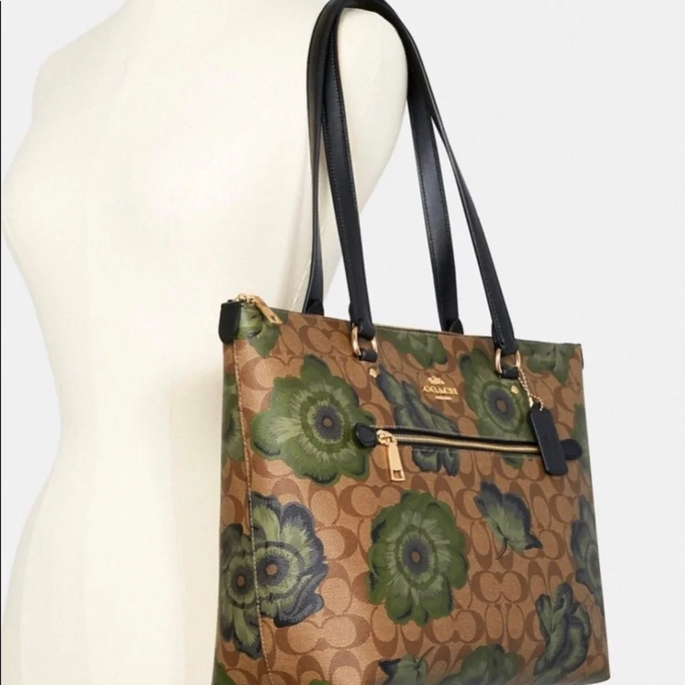 Coach Kaffe Fassett Brown Green Floral Signature Tote - Picture 2 of 4